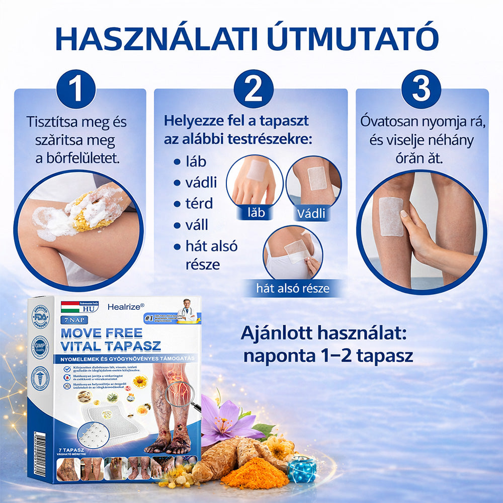 🇭🇺🥇✅𝐇𝐞𝐚𝐥𝐫𝐢𝐳𝐞® MoveFree Vital tapasz⚡Nyomelemek és gyógynövényes támogatás🌱Cukorbetegség, visszér, ízületi gyulladás, idegfájdalom